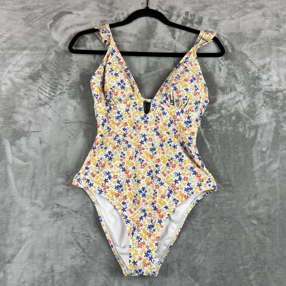 Shade & Shore Women's S (4-6) One Piece Multicolored Floral Ruffle Strap
